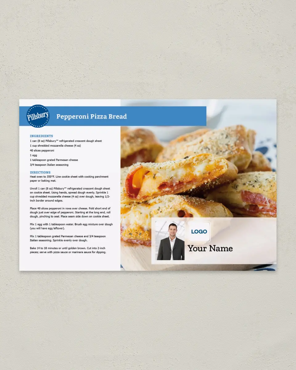 This is a 6" x 9" Postcard called Pepperoni Pizza Bread printed in full color