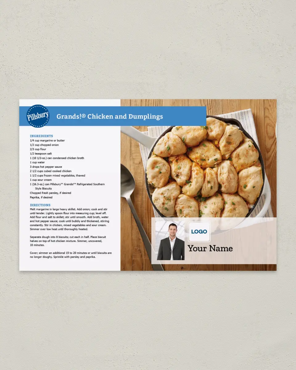 This is a 6" x 9" Postcard called Grands! Chicken and Dumplings printed in full color