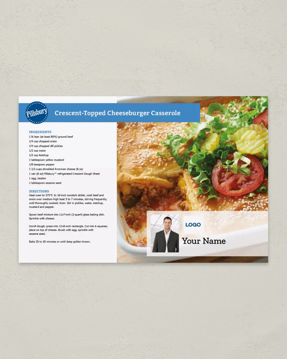 This is a 6" x 9" Postcard called Crescent- Topped Cheeseburger Casserole printed in full color