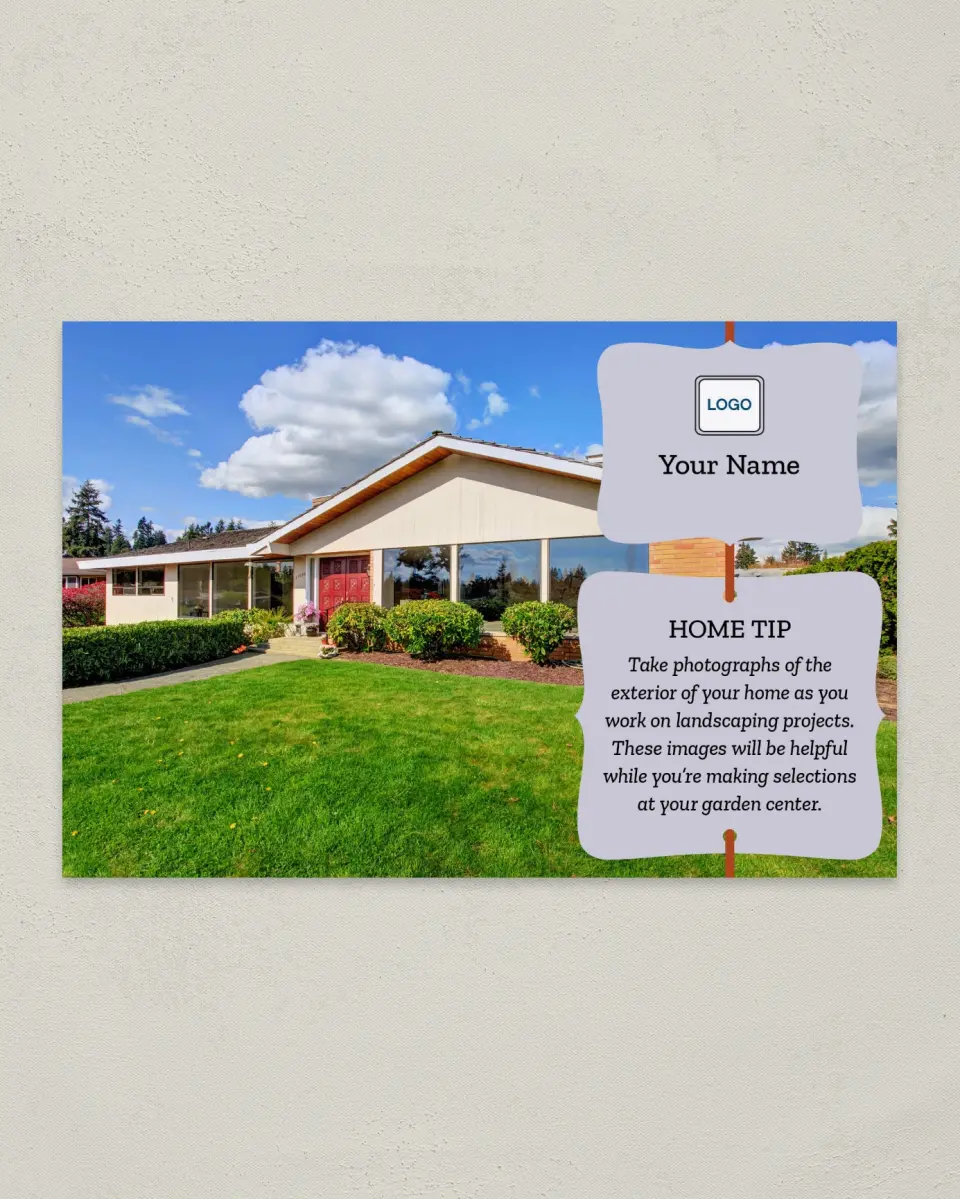 This is a 6" x 9" Postcard called Home Tip - Landscape Ease printed in full color