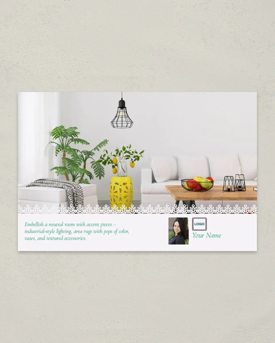 This is a 6" x 9" Postcard called Home Tip - Pop of Color printed in full color