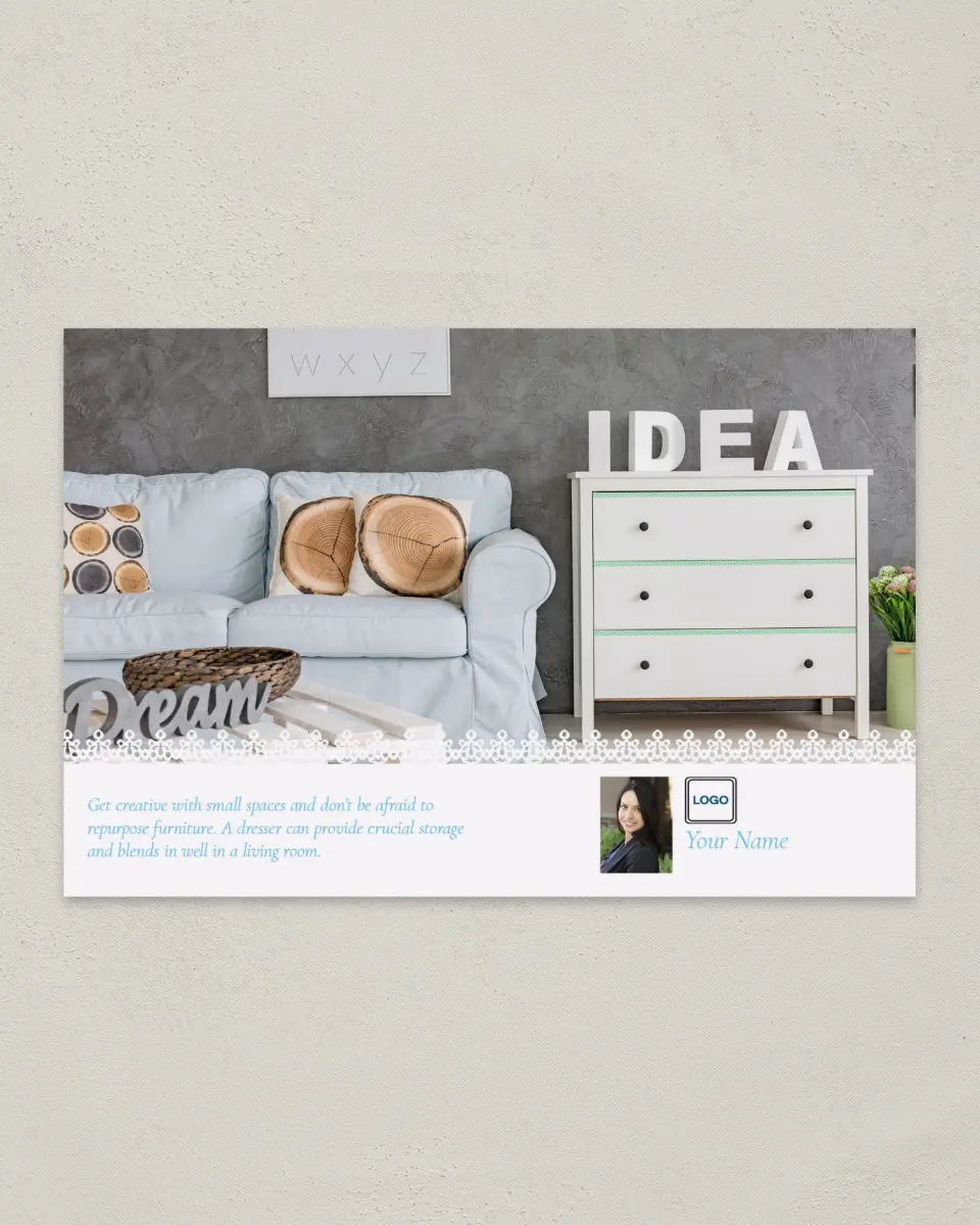 This is a 6" x 9" Postcard called Home Tip - Get Creative printed in full color