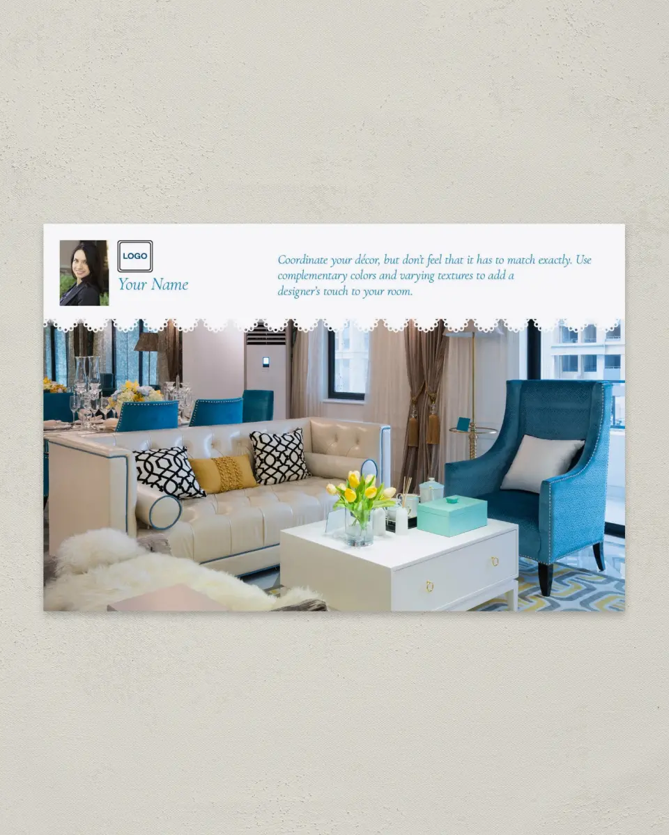 This is a 6" x 9" Postcard called Home Tip - Designer's Touch printed in full color