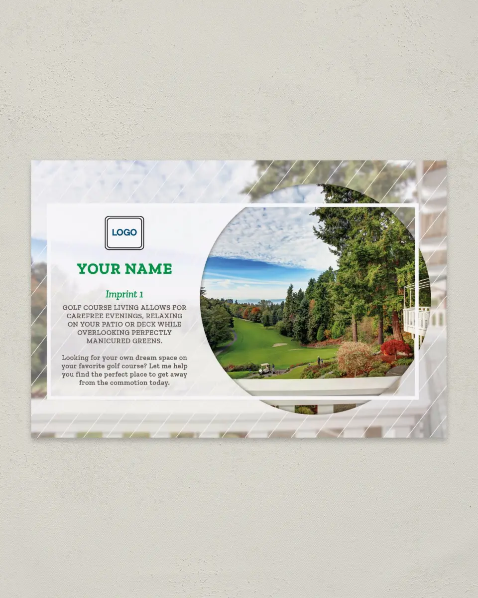 This is a 6" x 9" Postcard called Gofl Course Living printed in full color