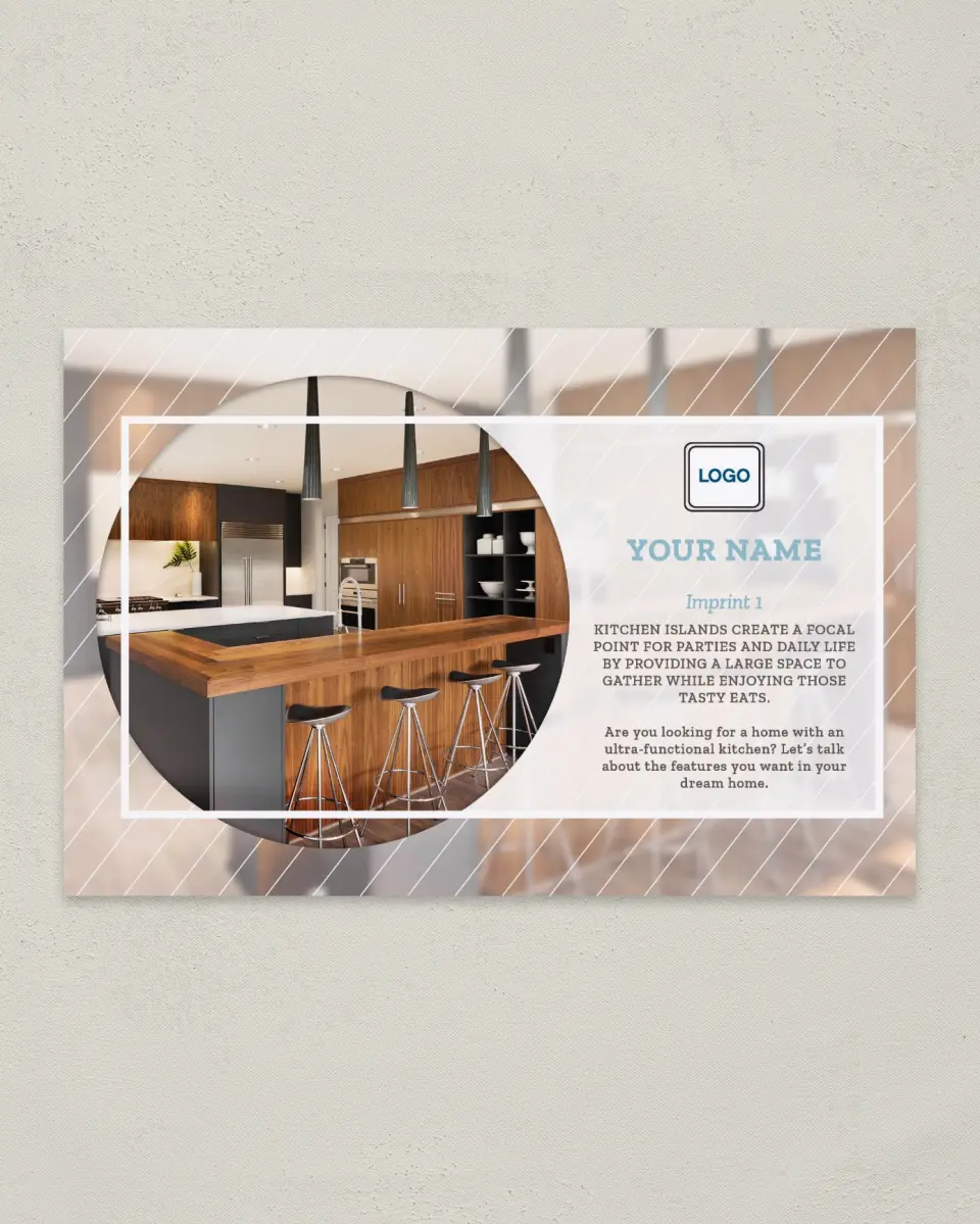 This is a 6" x 9" Postcard called Kitchen Island printed in full color