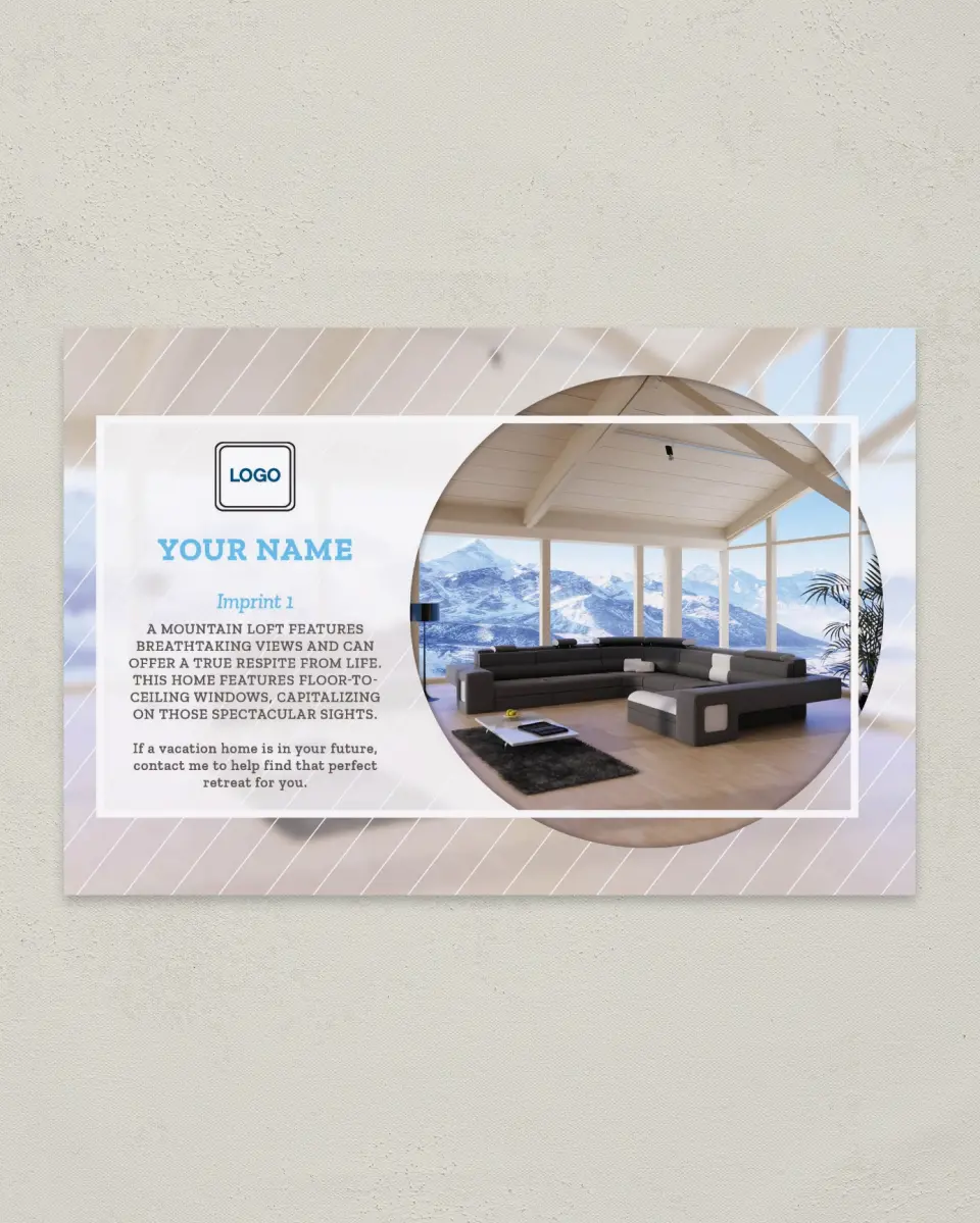 This is a 6" x 9" Postcard called Mountain Loft printed in full color