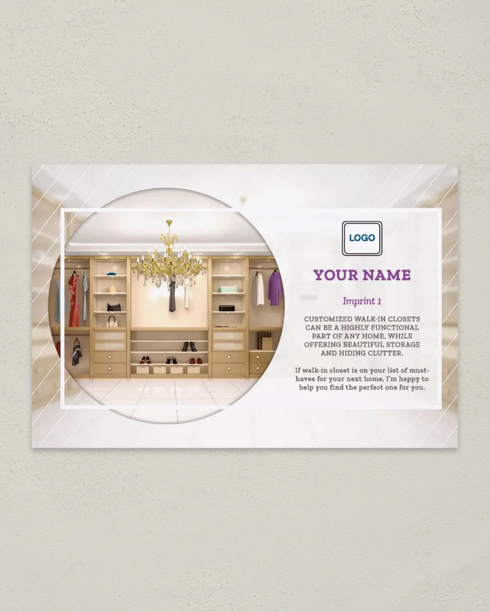 This is a 6" x 9" Postcard called Closet Envy printed in full color