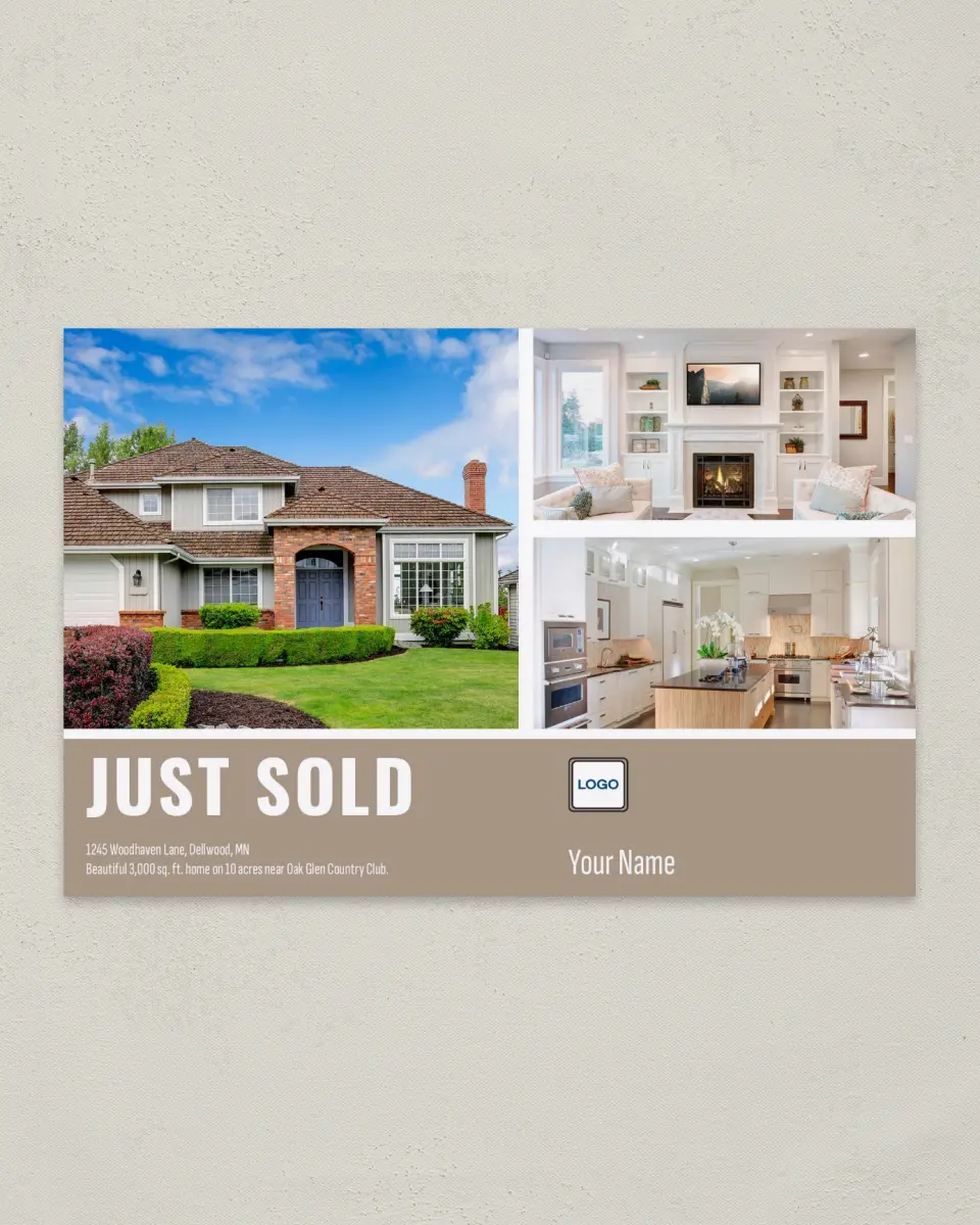 This is a 6" x 9" Postcard called Sold Prime Property printed in full color
