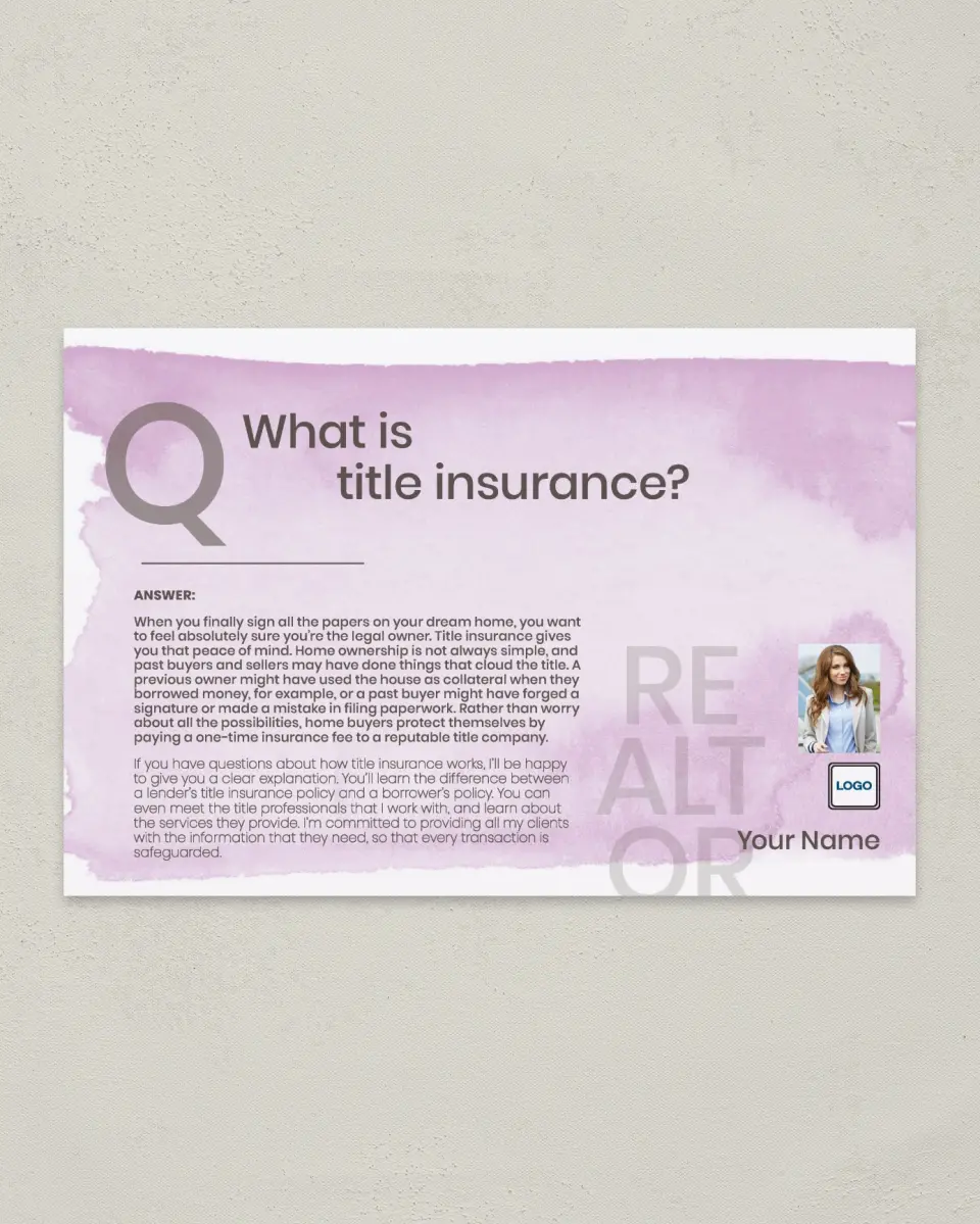 This is a 6" x 9" Postcard called Title Insurance printed in full color