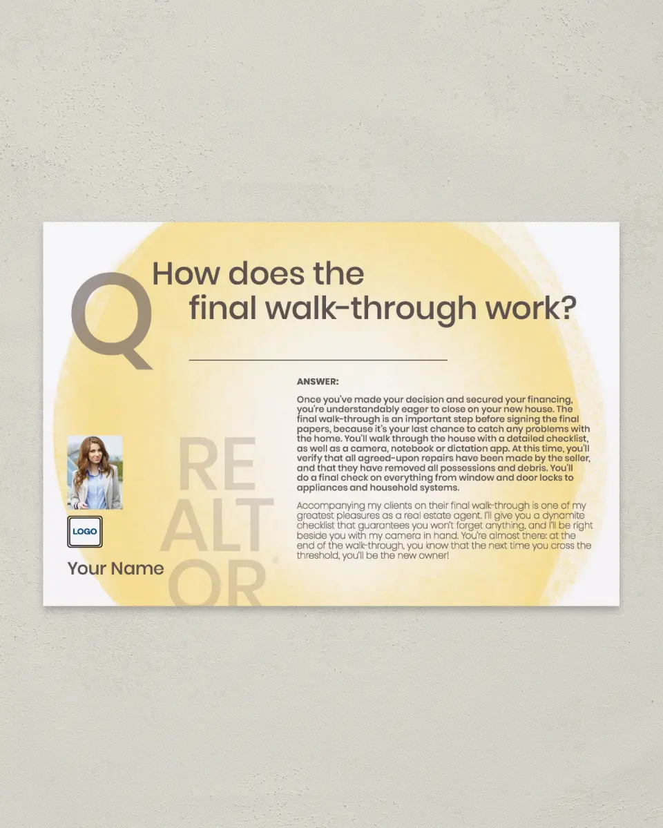 This is a 6" x 9" Postcard called Final Walk-Through printed in full color