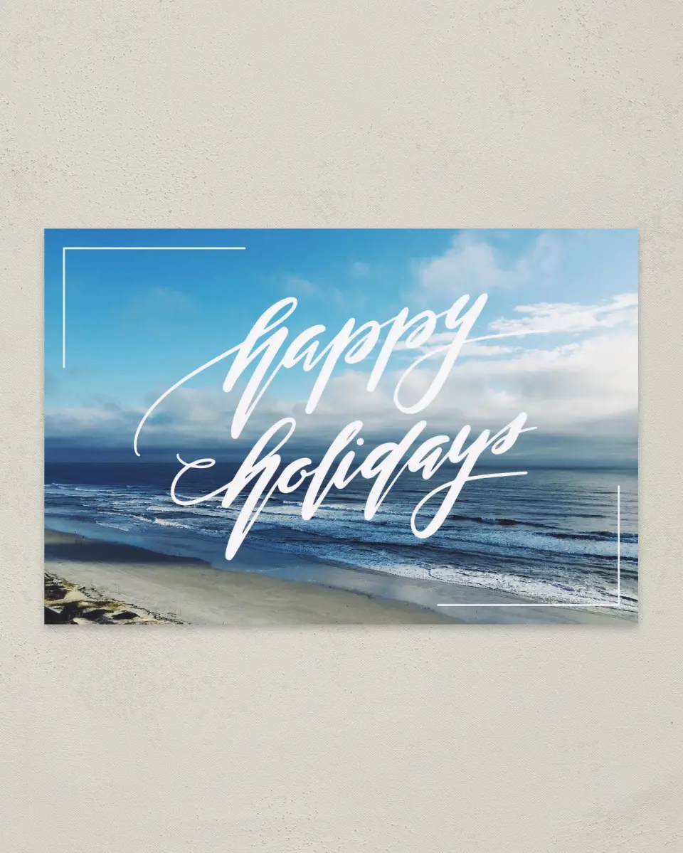 This is a 6" x 9" Postcard called Serene Sea printed in full color with Rose Gold foil