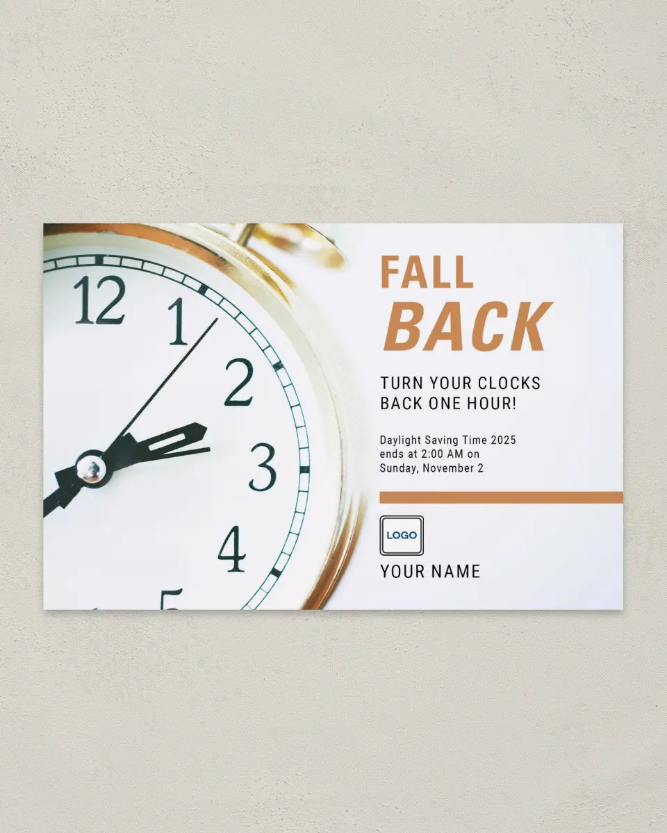 This is a 6" x 9" Postcard called It's Time printed in full color