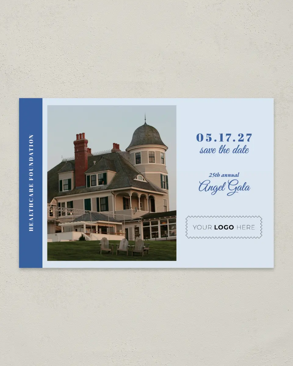 This is a 6" x 9" Gala Save the Date Postcard called Healing Hearts printed in full color