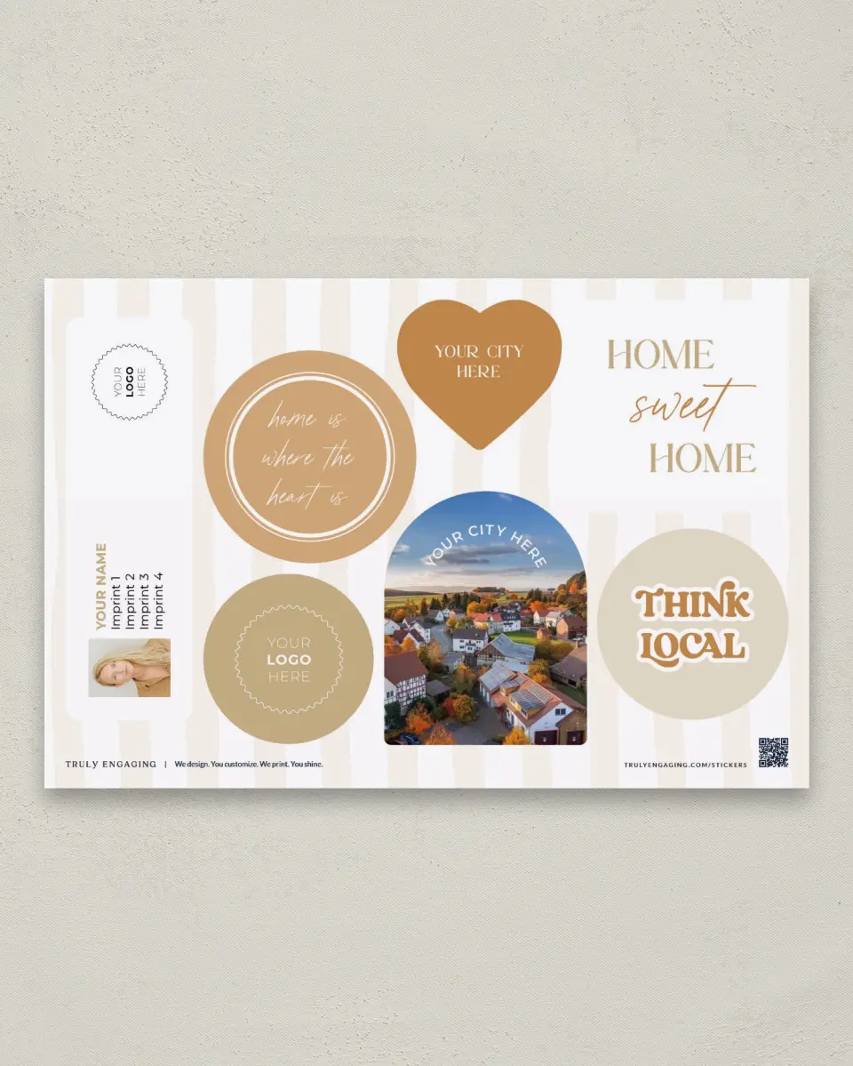 This is a 6" x 9" Business Sticker Postcard called Town Treasure printed in full color