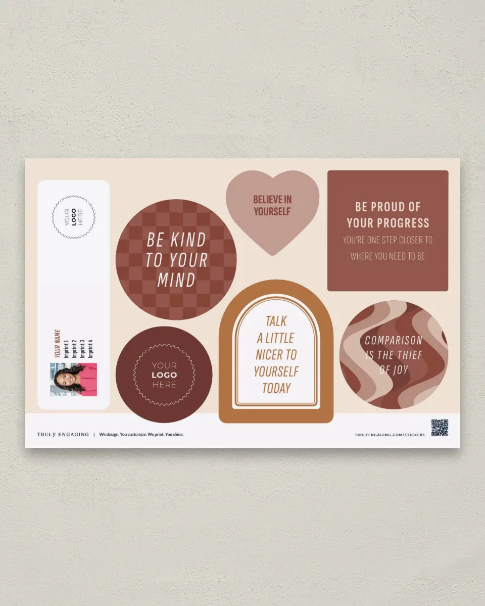 This is a 6" x 9" Business Sticker Postcard called Kind Inspiration printed in full color