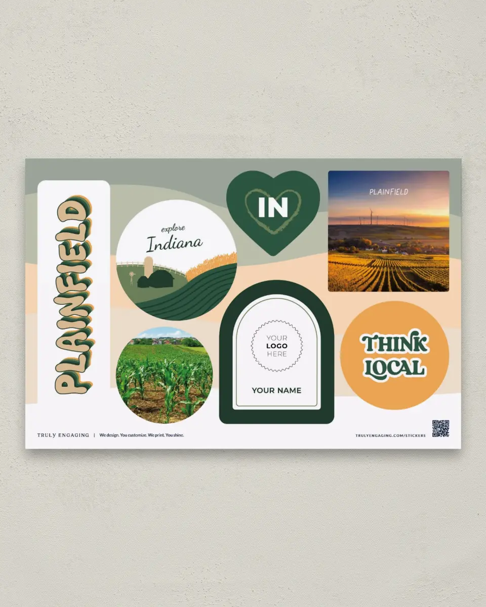This is a 6" x 9" Business Sticker Postcard called Quaint Rural Farm printed in full color