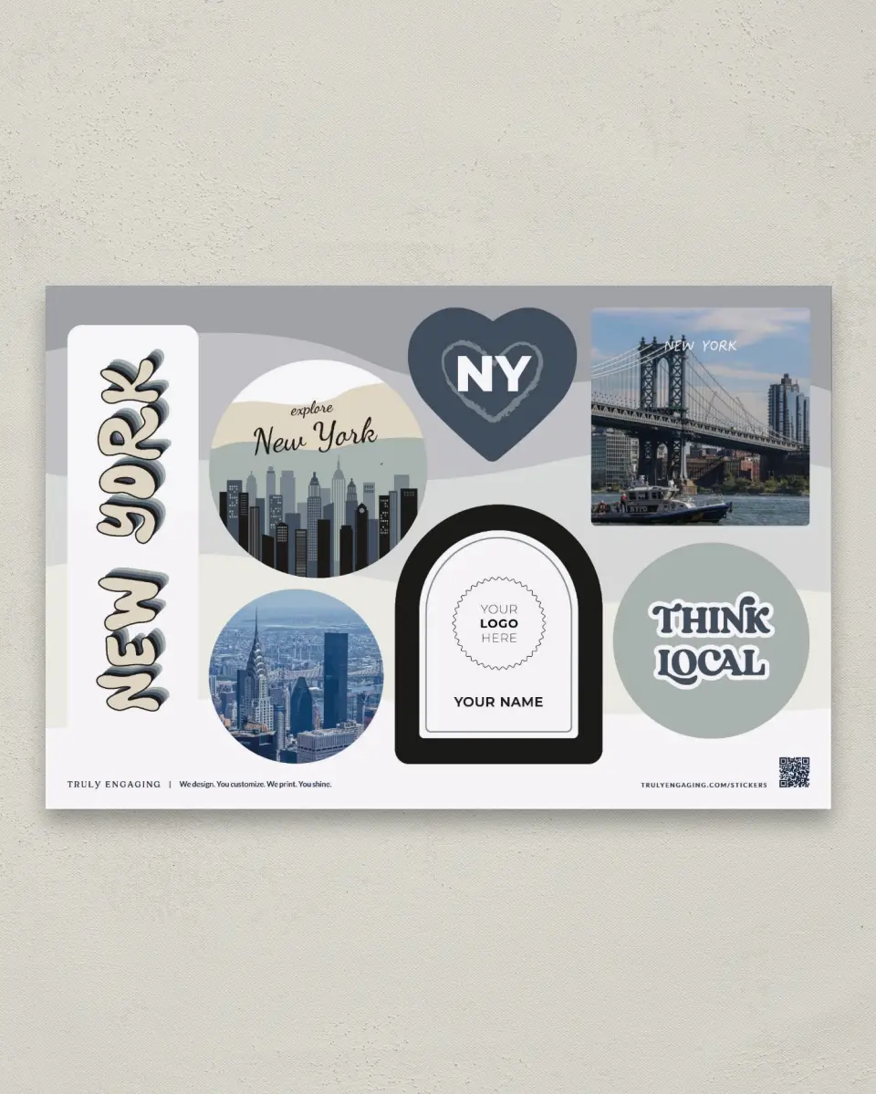 This is a 6" x 9" Business Sticker Postcard called Classic Cityscape printed in full color
