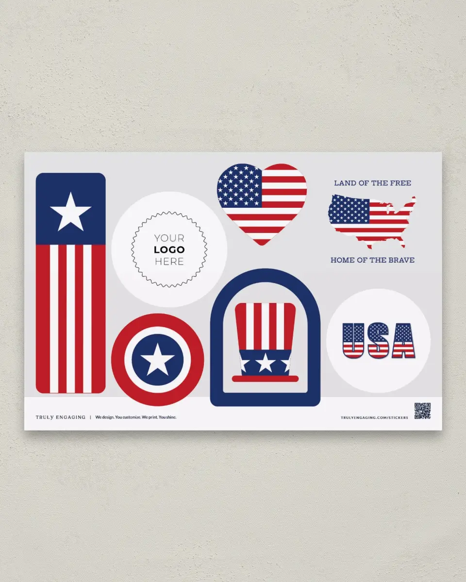 This is a 6" x 9" Business Sticker Postcard called Stars & Stripes printed in full color