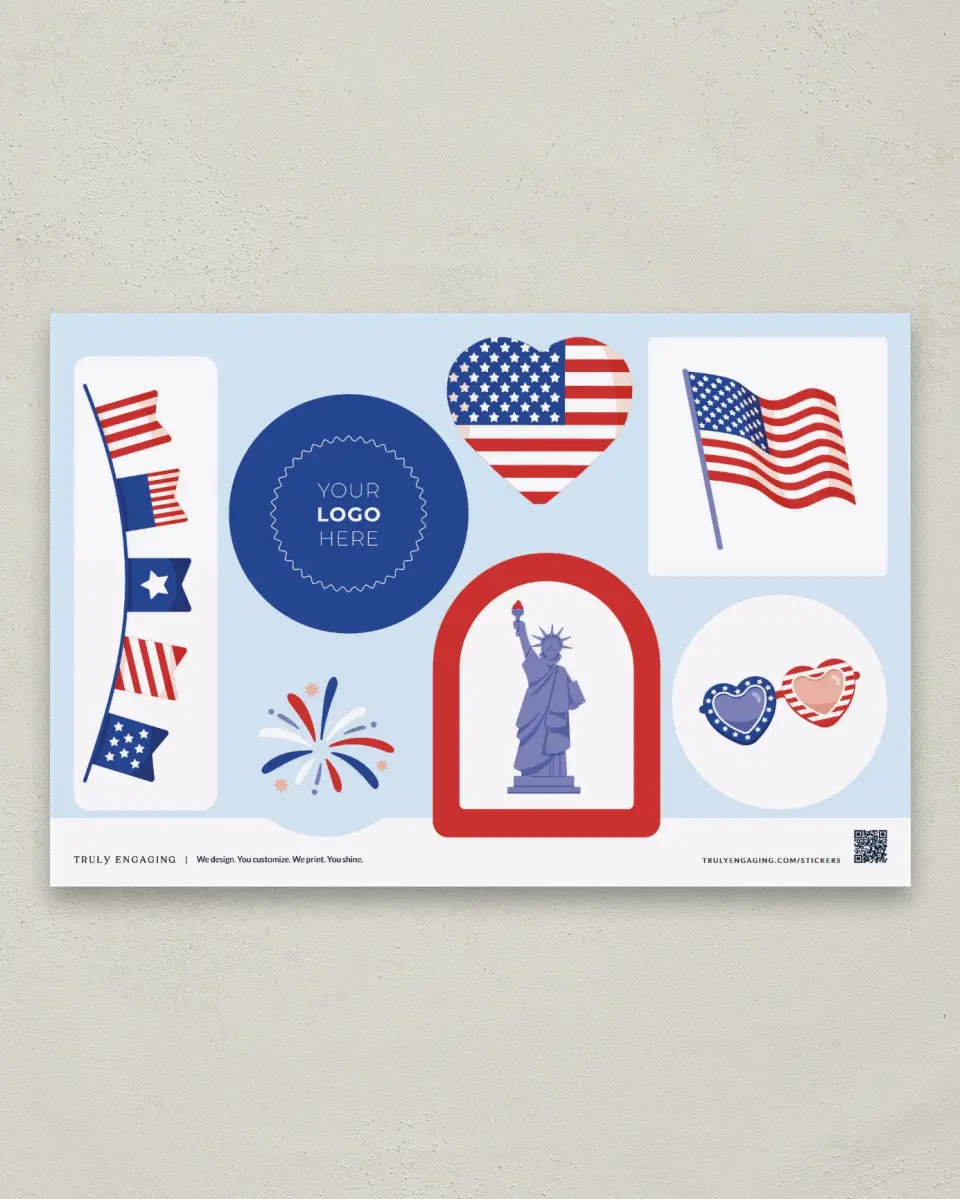 This is a 6" x 9" Business Sticker Postcard called Lively Liberty printed in full color