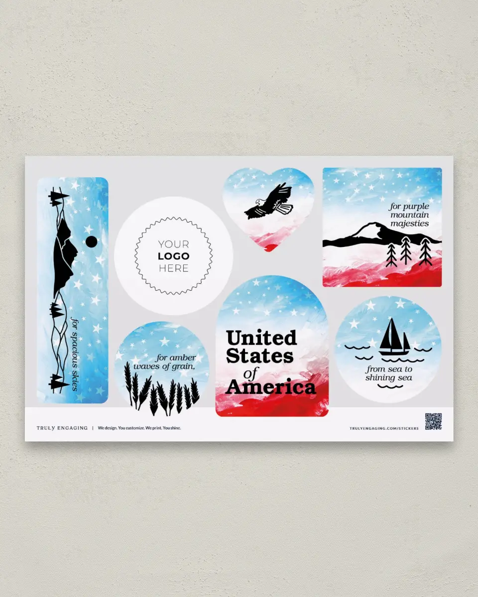 This is a 6" x 9" Business Sticker Postcard called America the Beautiful printed in full color
