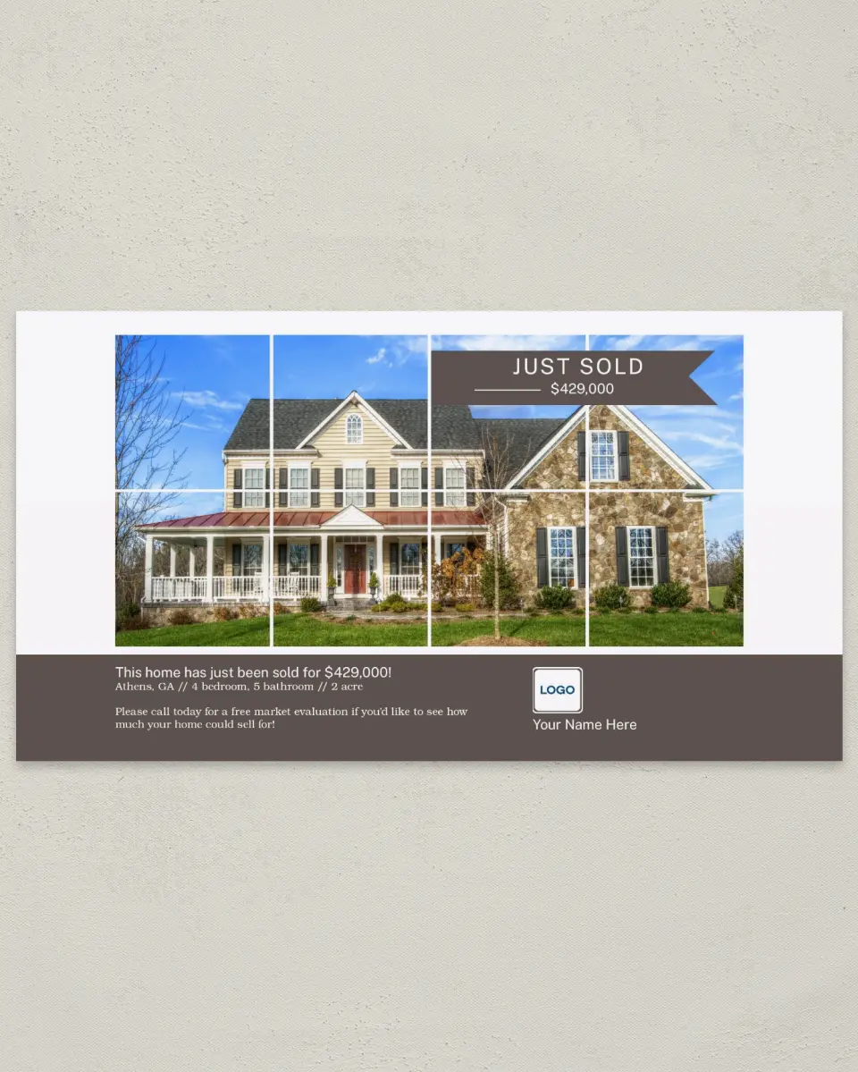 This is a 6" x 11" Postcard called Sold Squared printed in full color