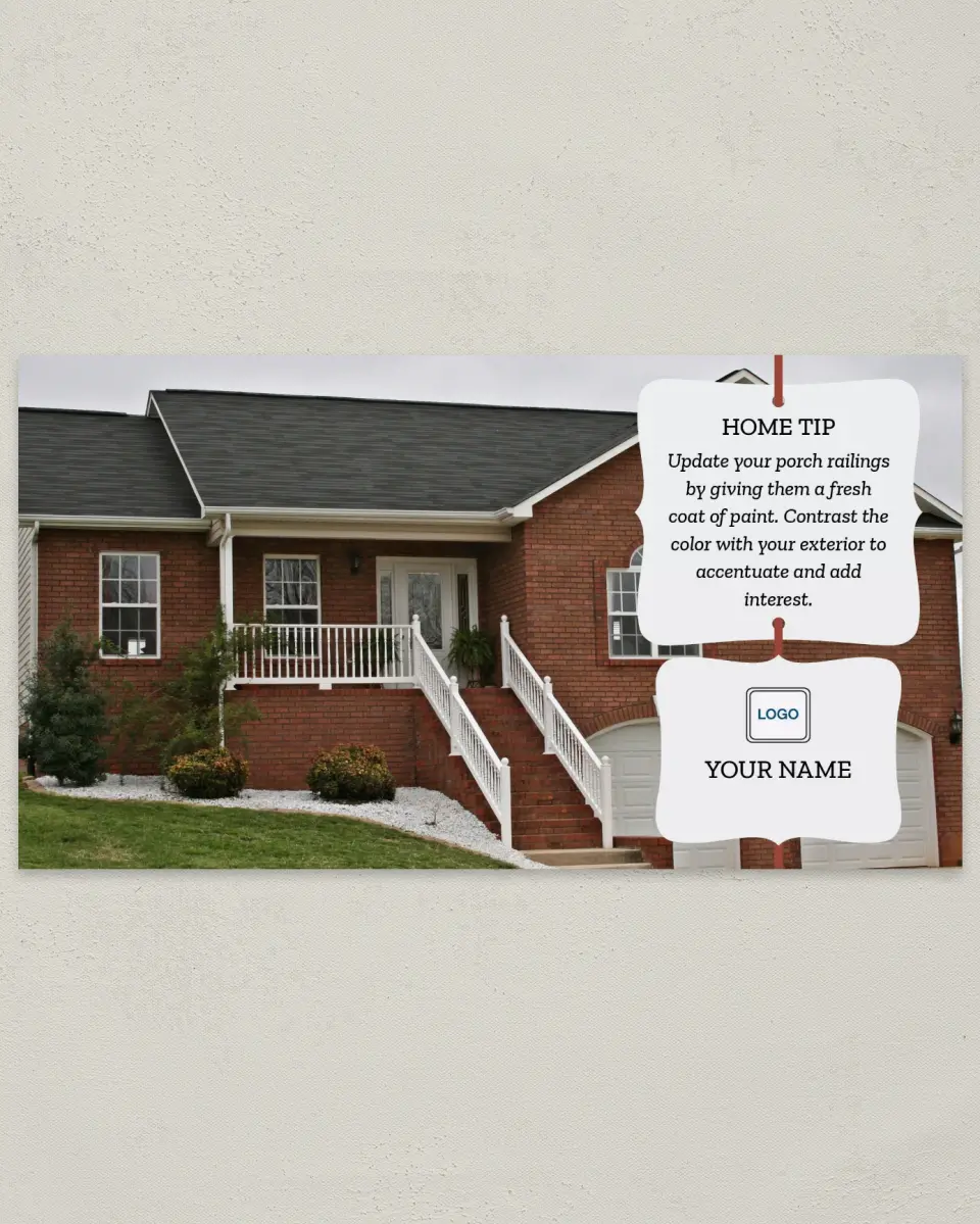This is a 6" x 11" Postcard called Home Tip - Porch Railings printed in full color