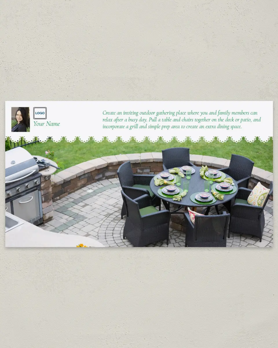 This is a 6" x 11" Postcard called Home Tip - Outdoor Gathering printed in full color