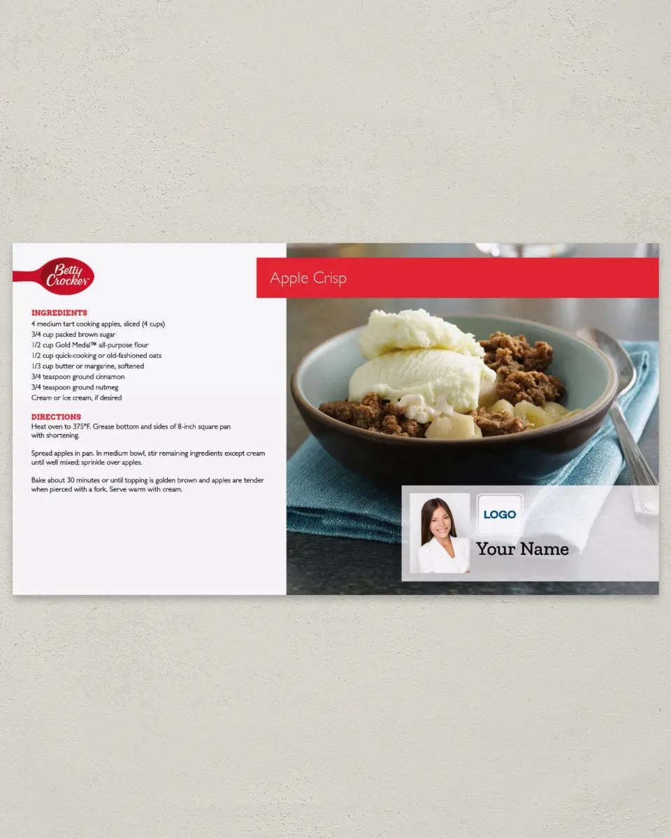This is a 6" x 11" Postcard called Betty Crocker -  Apple Crisp printed in full color