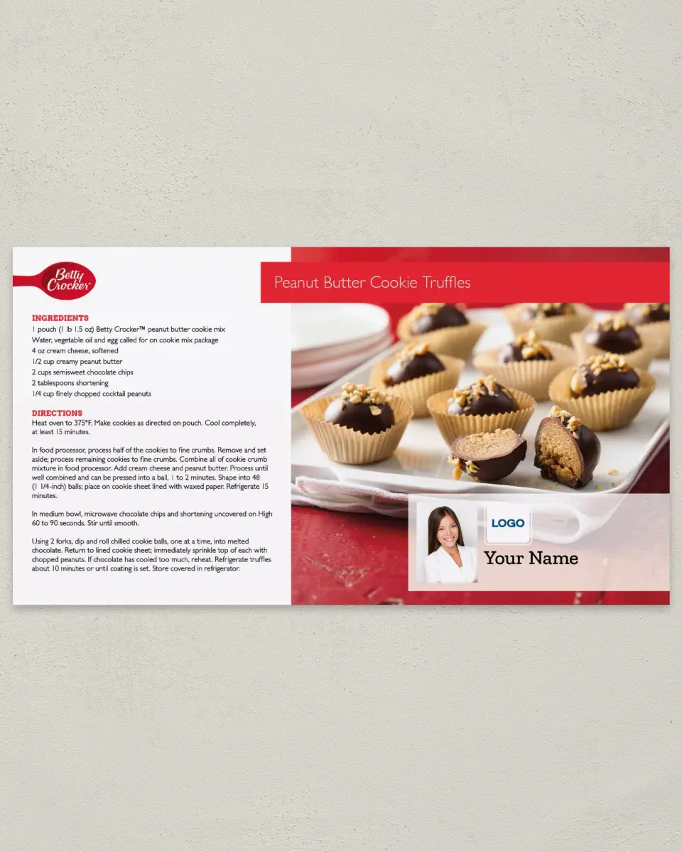 This is a 6" x 11" Postcard called Betty Crocker -  Peanut Butter Cookie Truffles printed in full color