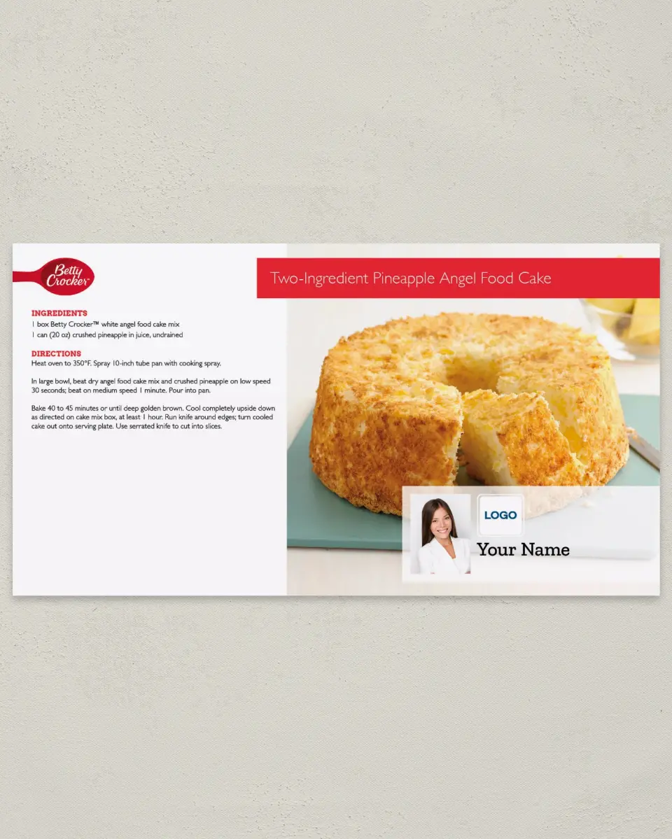 This is a 6" x 11" Postcard called Betty Crocker -  Angel Food Cake printed in full color