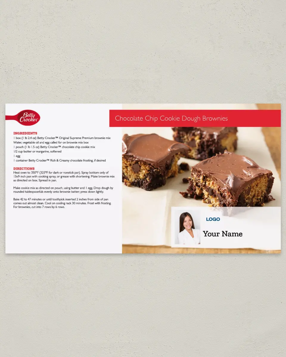 This is a 6" x 11" Postcard called Betty Crocker -  Cookie Dough Brownies printed in full color