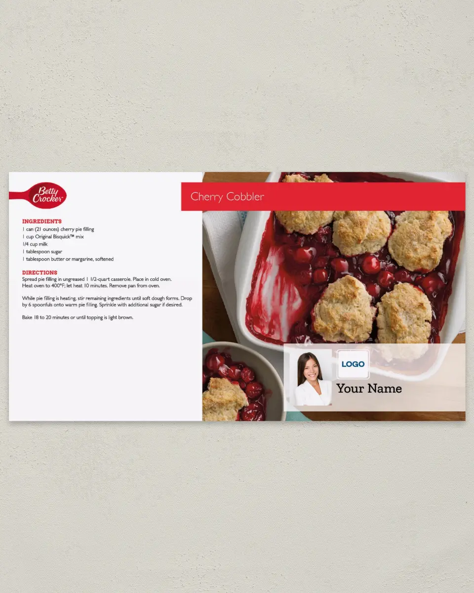 This is a 6" x 11" Postcard called Betty Crocker -  Cherry Cobbler printed in full color
