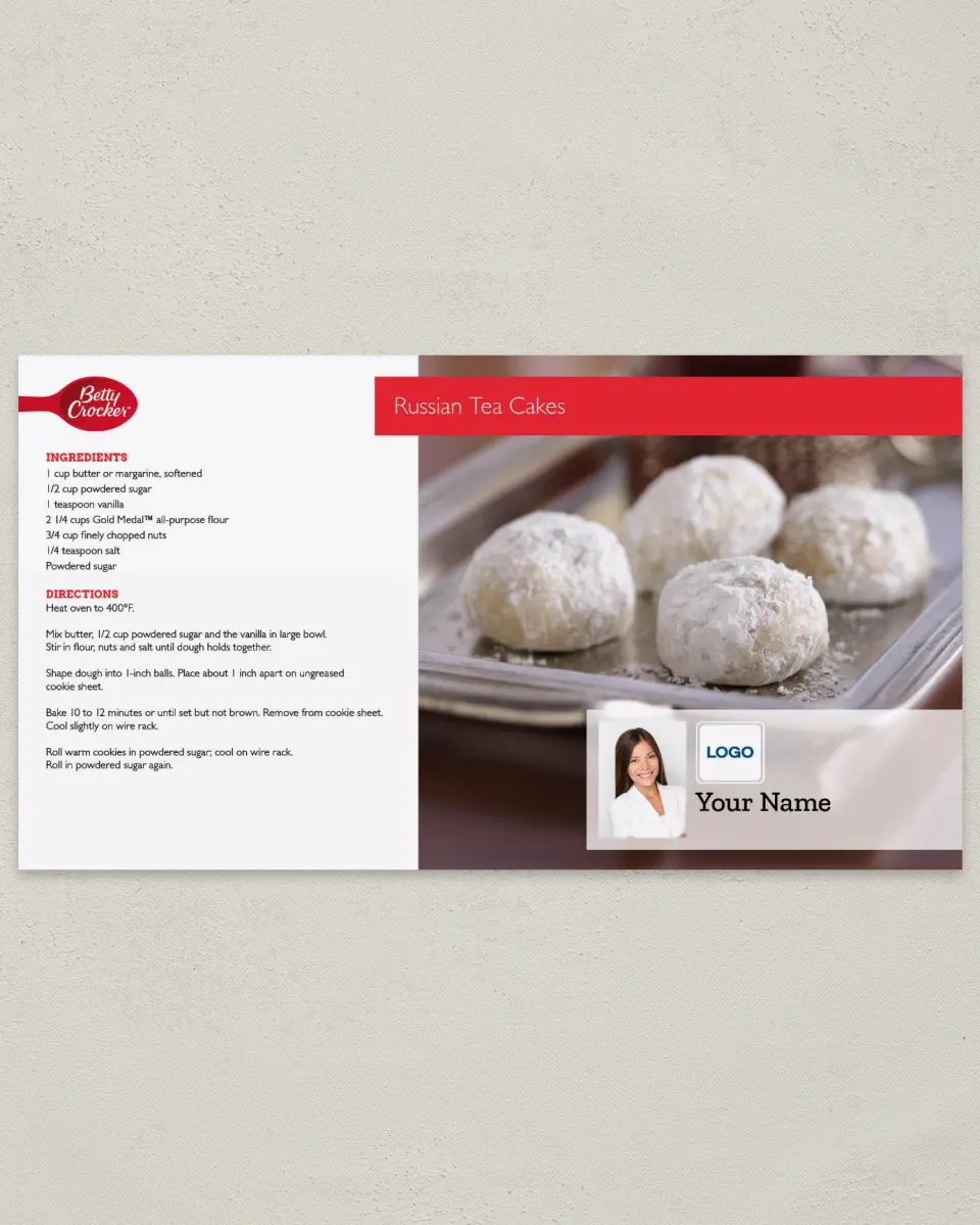 This is a 6" x 11" Postcard called Betty Crocker -  Russian Tea Cakes printed in full color