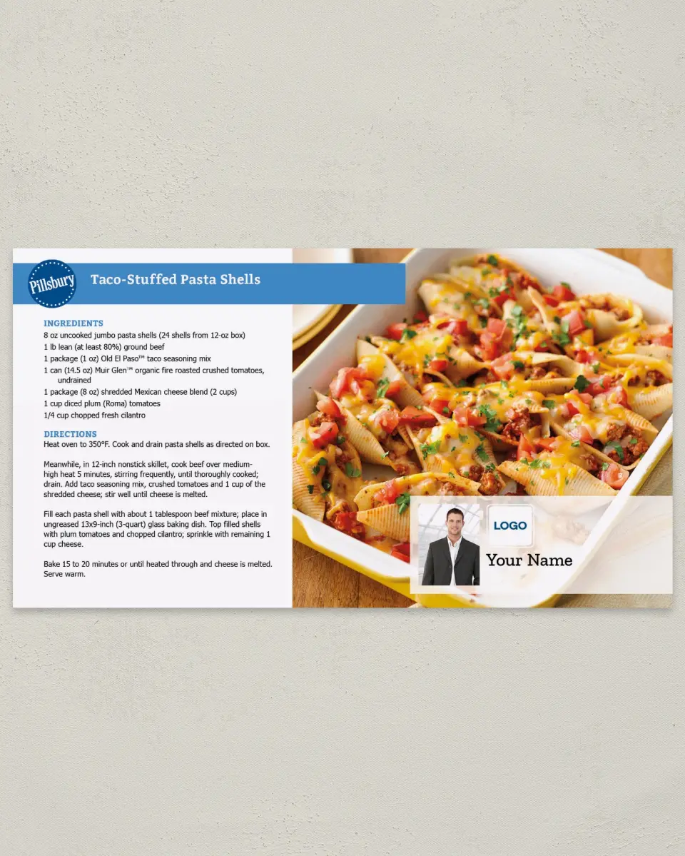 This is a 6" x 11" Postcard called Pillsbury -  Pasta Shells printed in full color
