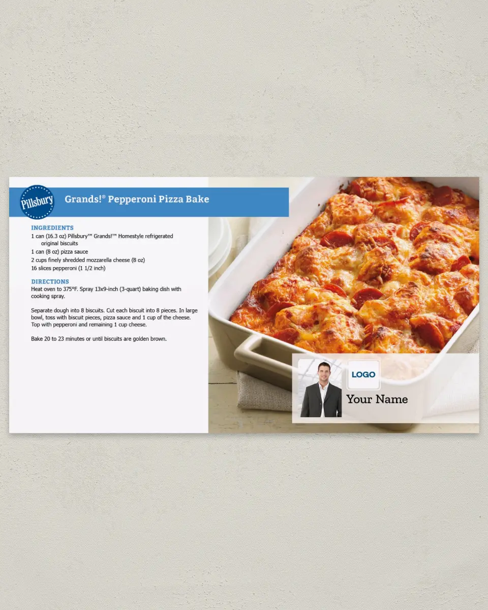 This is a 6" x 11" Postcard called Pillsbury -  Pizza Bake printed in full color