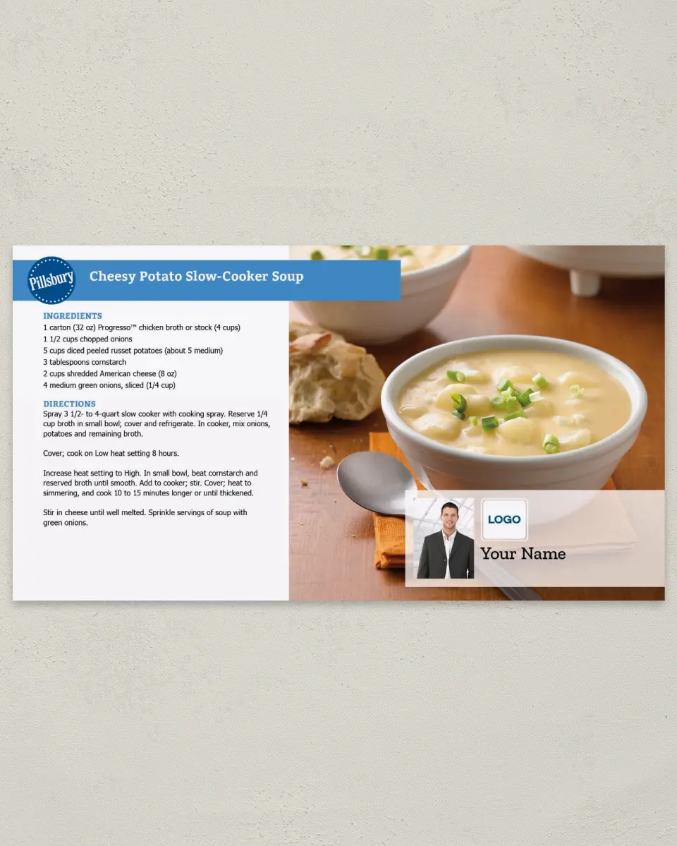 This is a 6" x 11" Postcard called Pillsbury -  Cheesy Potato Soup printed in full color