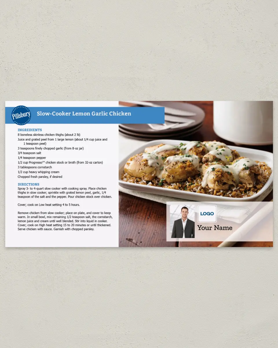 This is a 6" x 11" Postcard called Pillsbury -  Lemon Garlic Chicken printed in full color