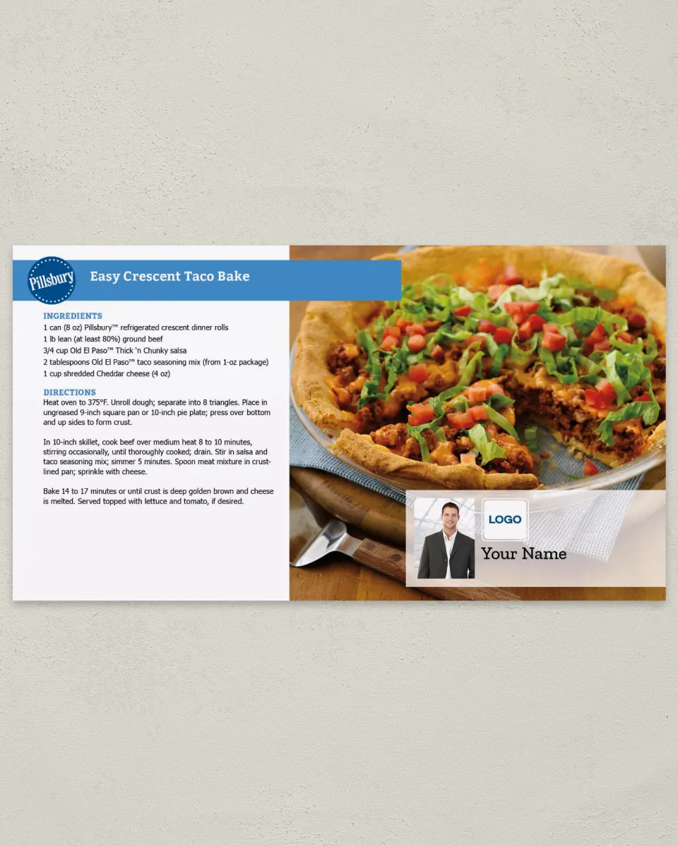 This is a 6" x 11" Postcard called Pillsbury -  Taco Bake printed in full color