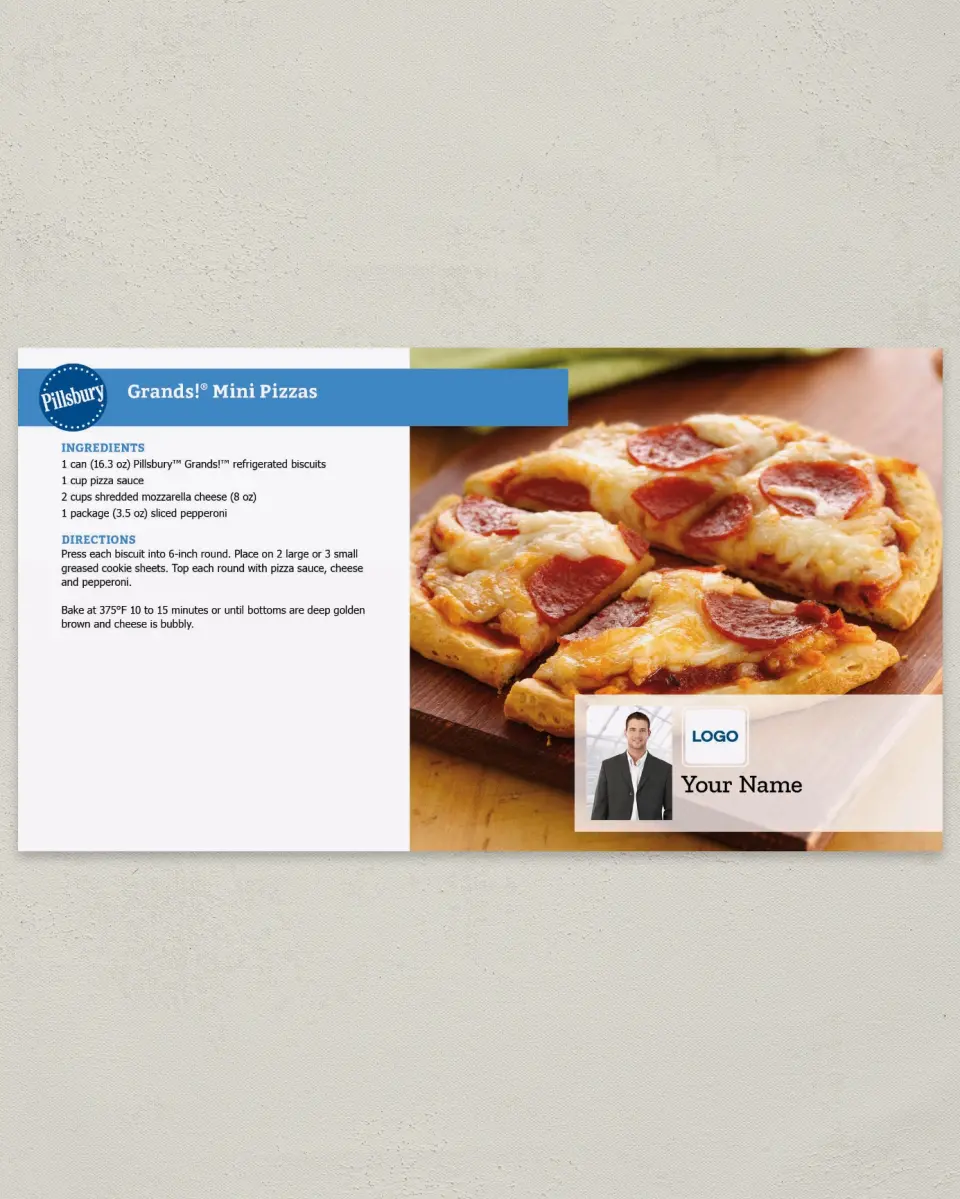 This is a 6" x 11" Postcard called Pillsbury -  Mini Pizzas printed in full color