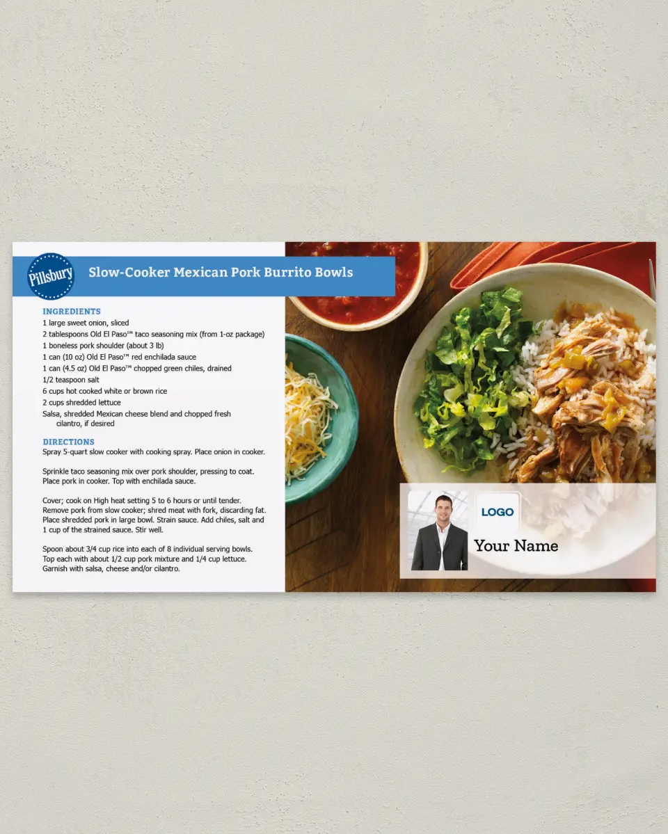 This is a 6" x 11" Postcard called Pillsbury -  Burrito Bowls printed in full color