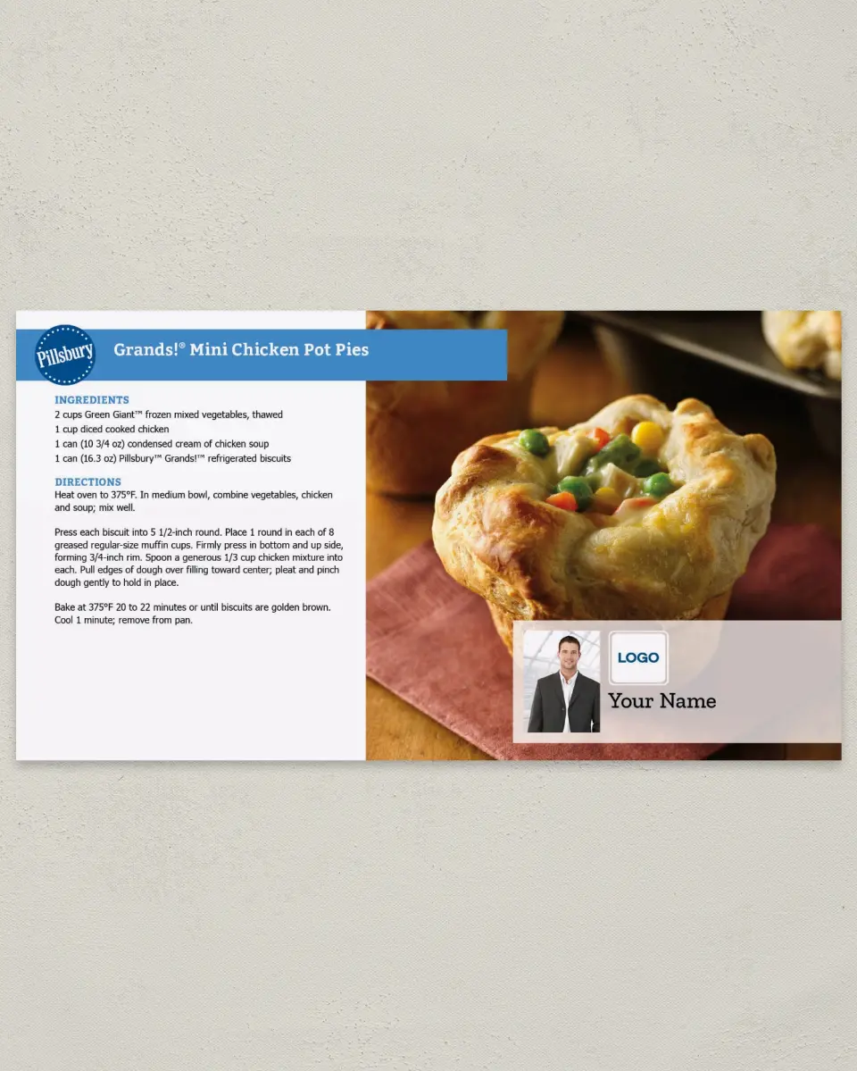 This is a 6" x 11" Postcard called Pillsbury -  Mini Pot Pies printed in full color