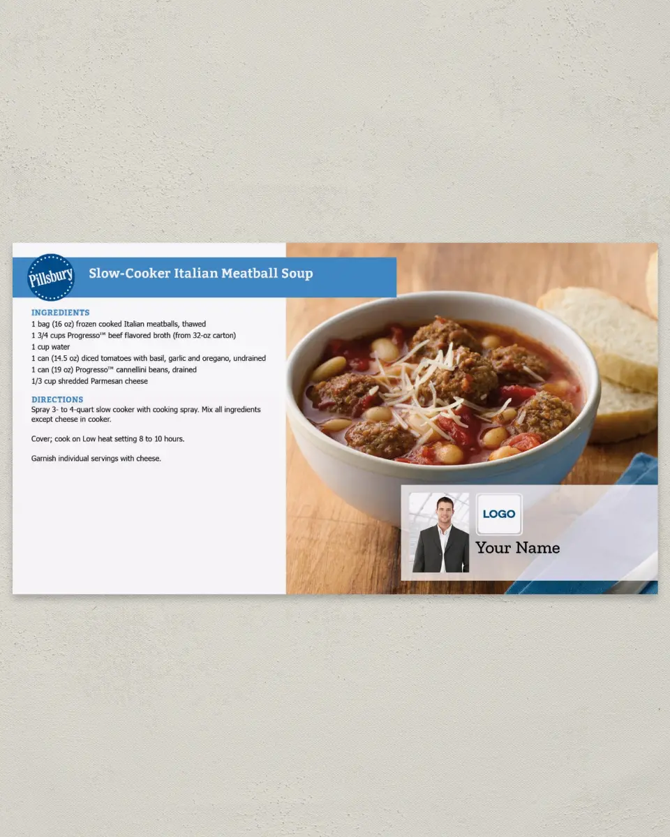 This is a 6" x 11" Postcard called Pillsbury -  Italian Meatball Soup printed in full color