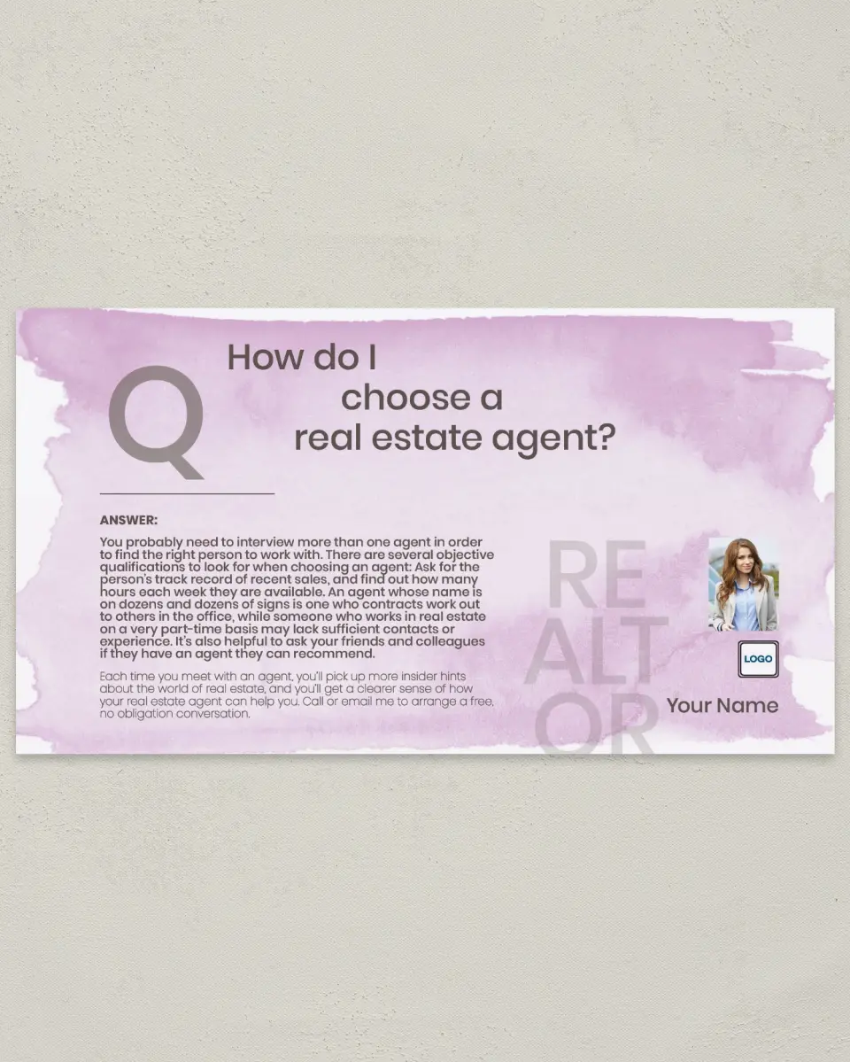This is a 6" x 11" Postcard called Choosing an Agent printed in full color