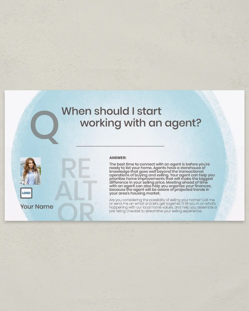 This is a 6" x 11" Postcard called Working with an Agent printed in full color