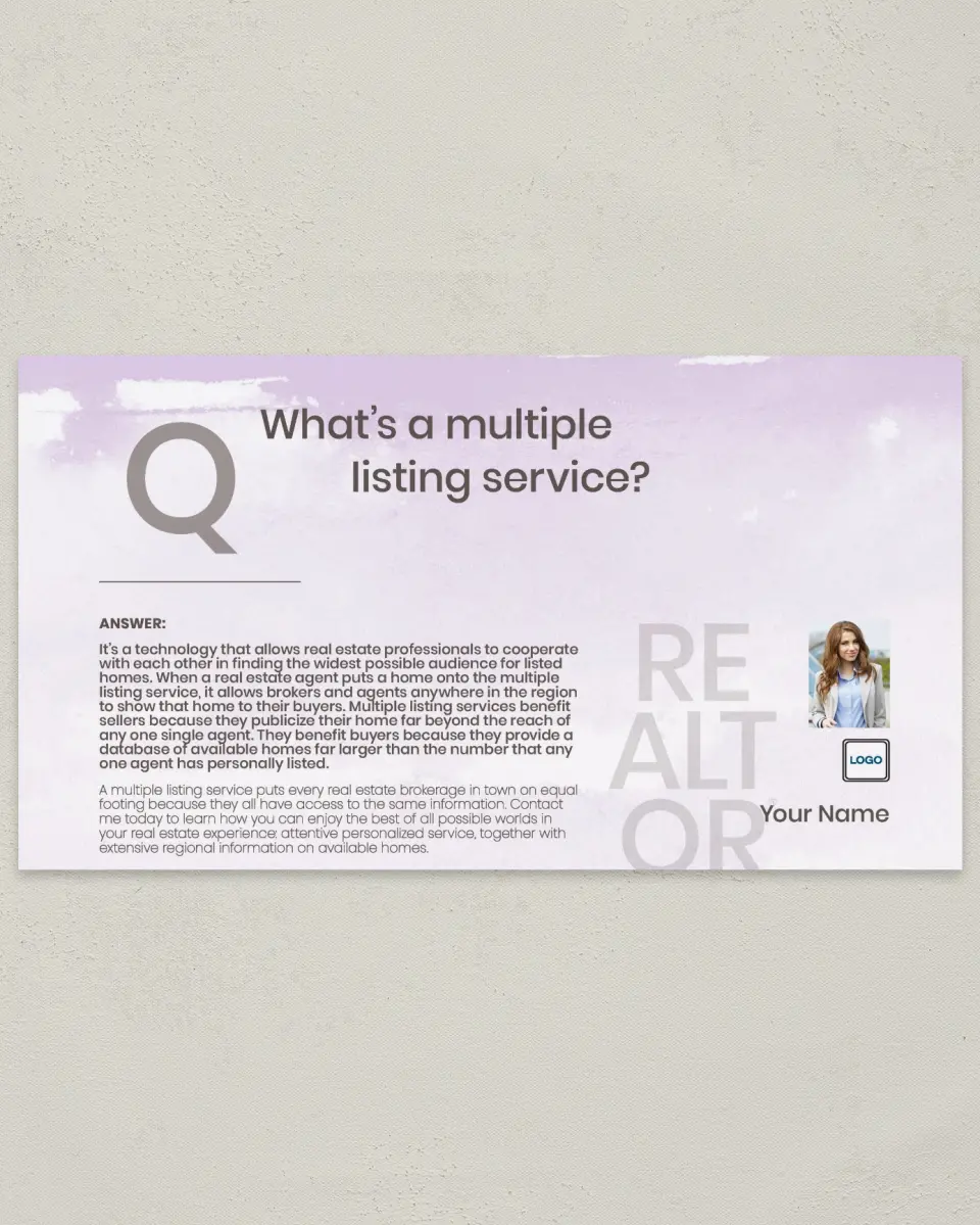 This is a 6" x 11" Postcard called Multiple Listing Service printed in full color