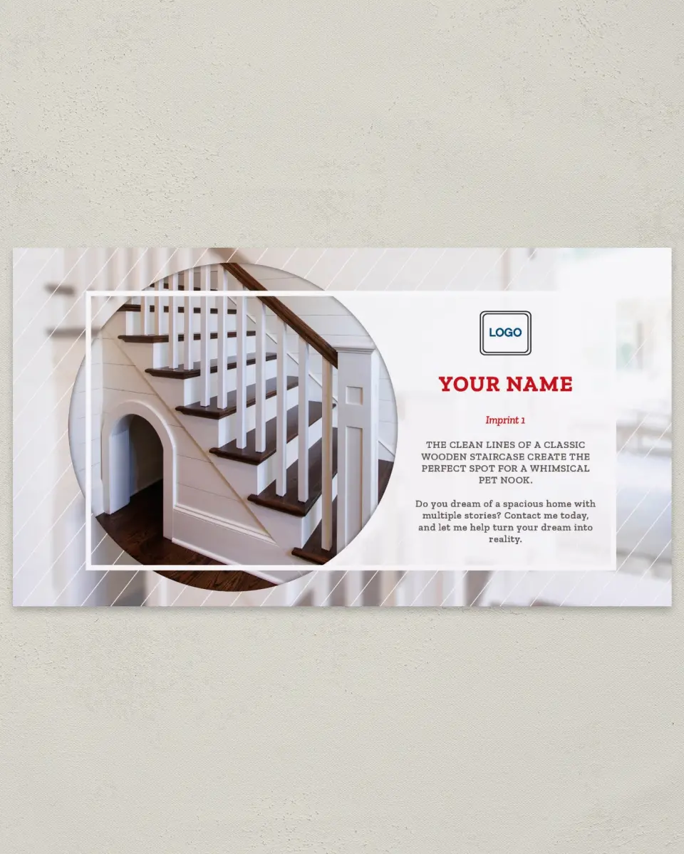 This is a 6" x 11" Postcard called Dream Spaces - Classic Staircase printed in full color