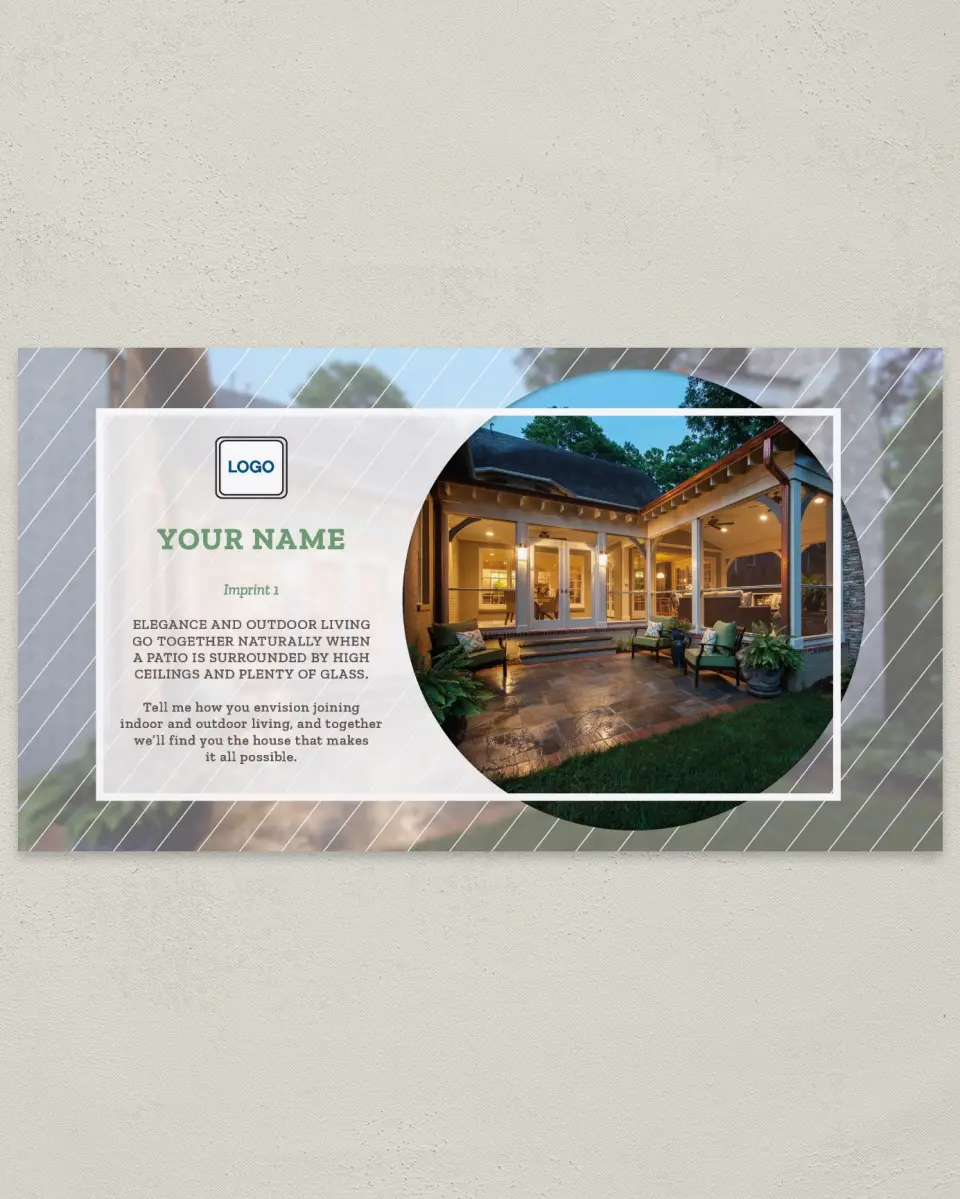 This is a 6" x 11" Postcard called Dream Spaces - Outdoor Living printed in full color