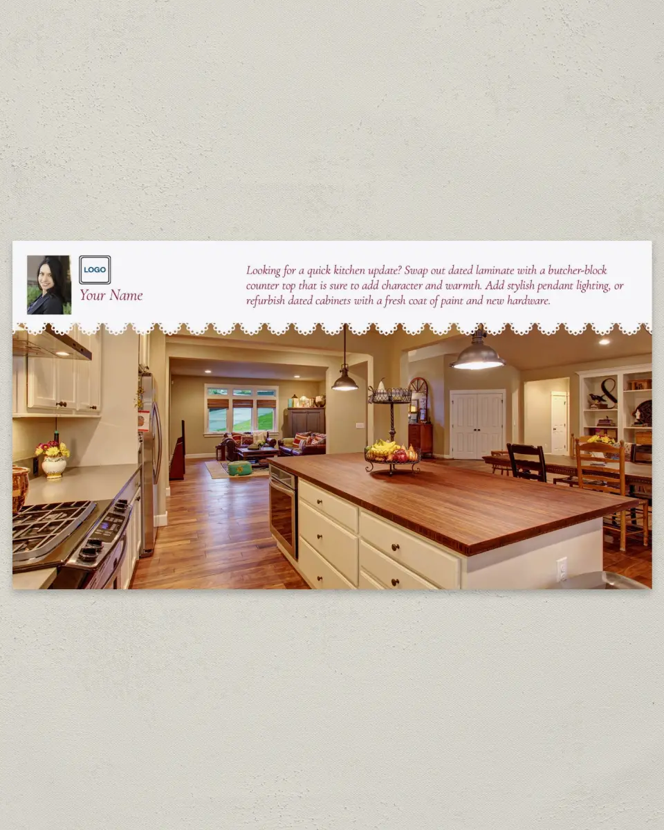 This is a 6" x 11" Postcard called Kitchen Updated printed in full color