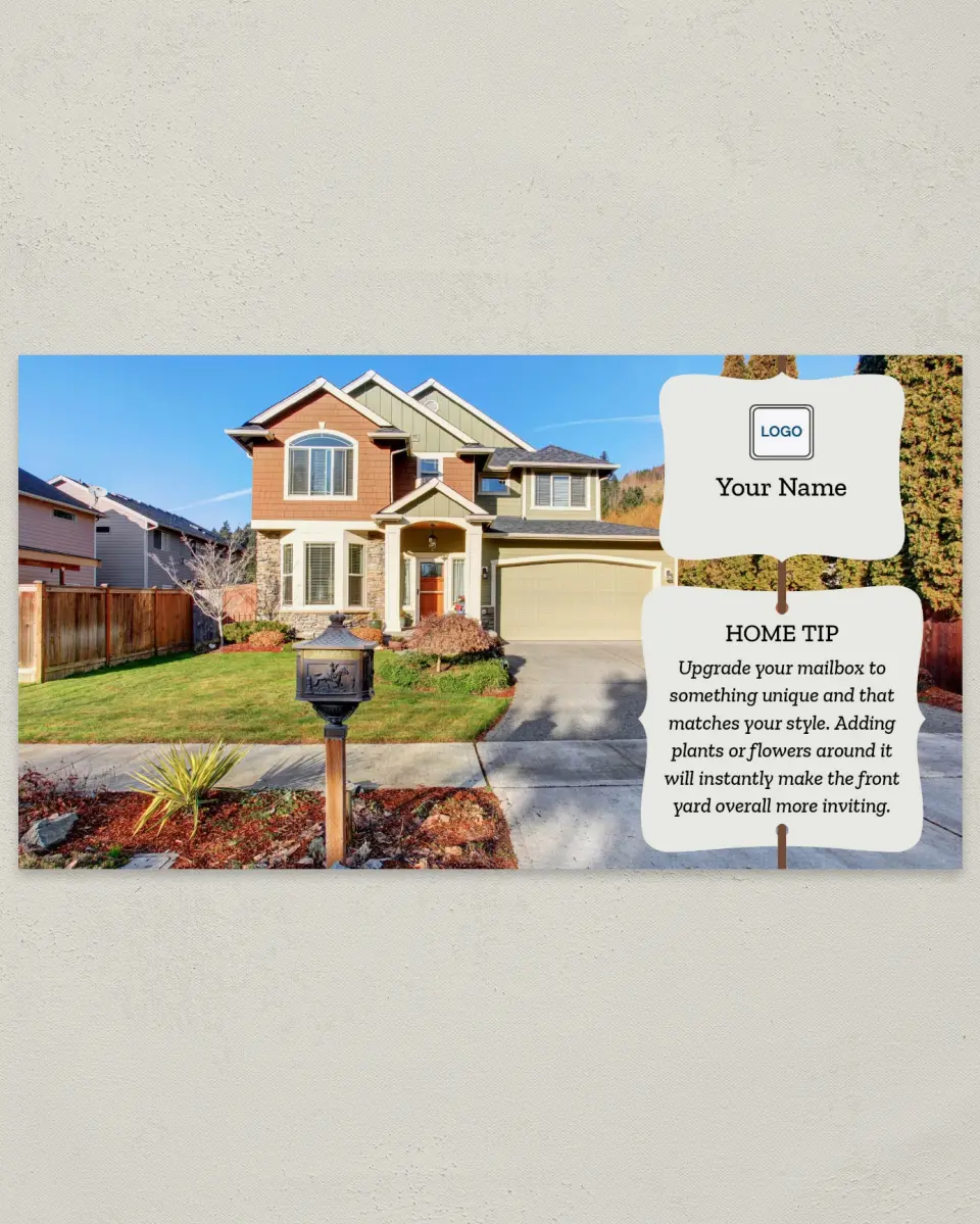 This is a 6" x 11" Postcard called Home Tip - Mailbox Focus printed in full color