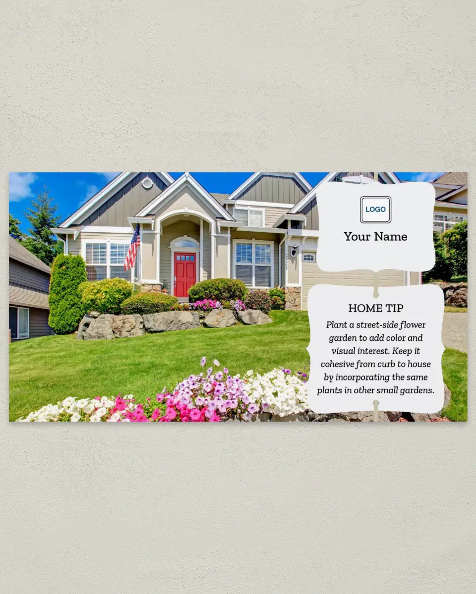 This is a 6" x 11" Postcard called Home Tip - Streetside Garden printed in full color